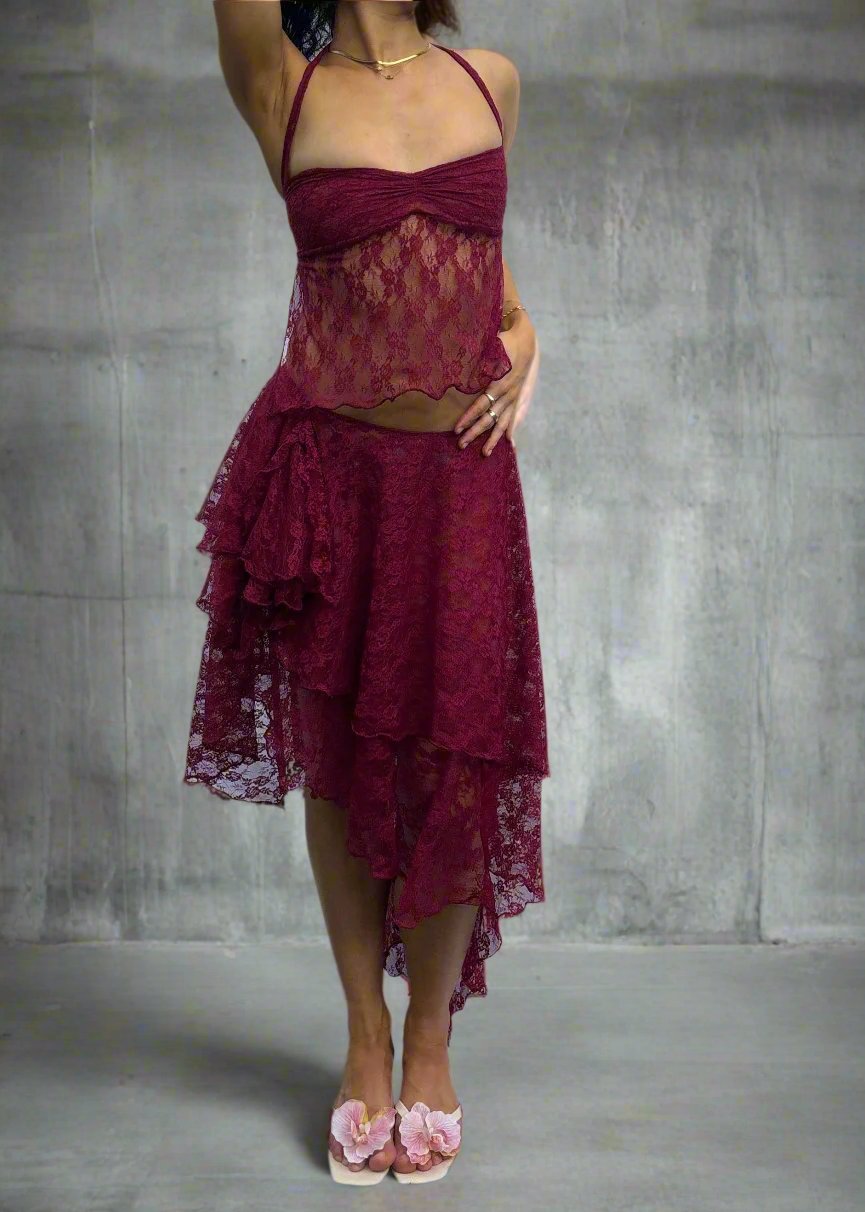 SOPHIE LACE SKIRT - WINE